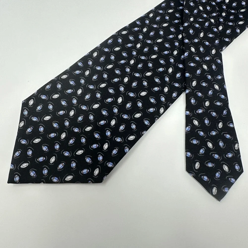 Brooks Brothers Makers Mens Silk Tie Black Football Pattern Printed Italy USA